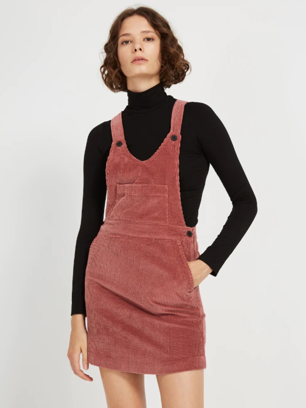 Frank and Oak Pink Mauve Corduroy Pinafore Dress with Pockets - Size Small